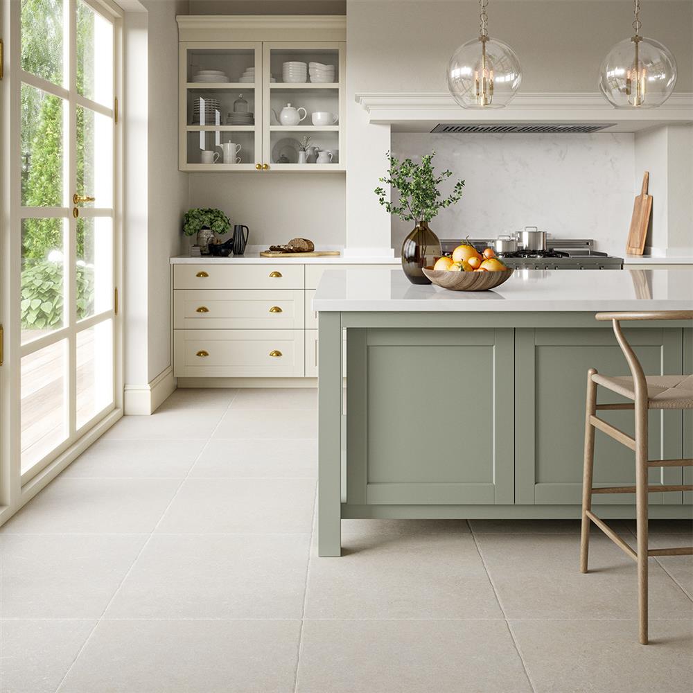 Elmshire blanco antique limestone-effect porcelain floor tiles